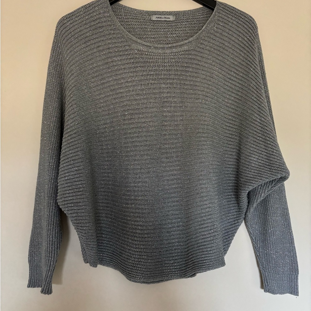 Angela Mara Gray with Silver Threading Throughout Women's Scoop Neck Sweater